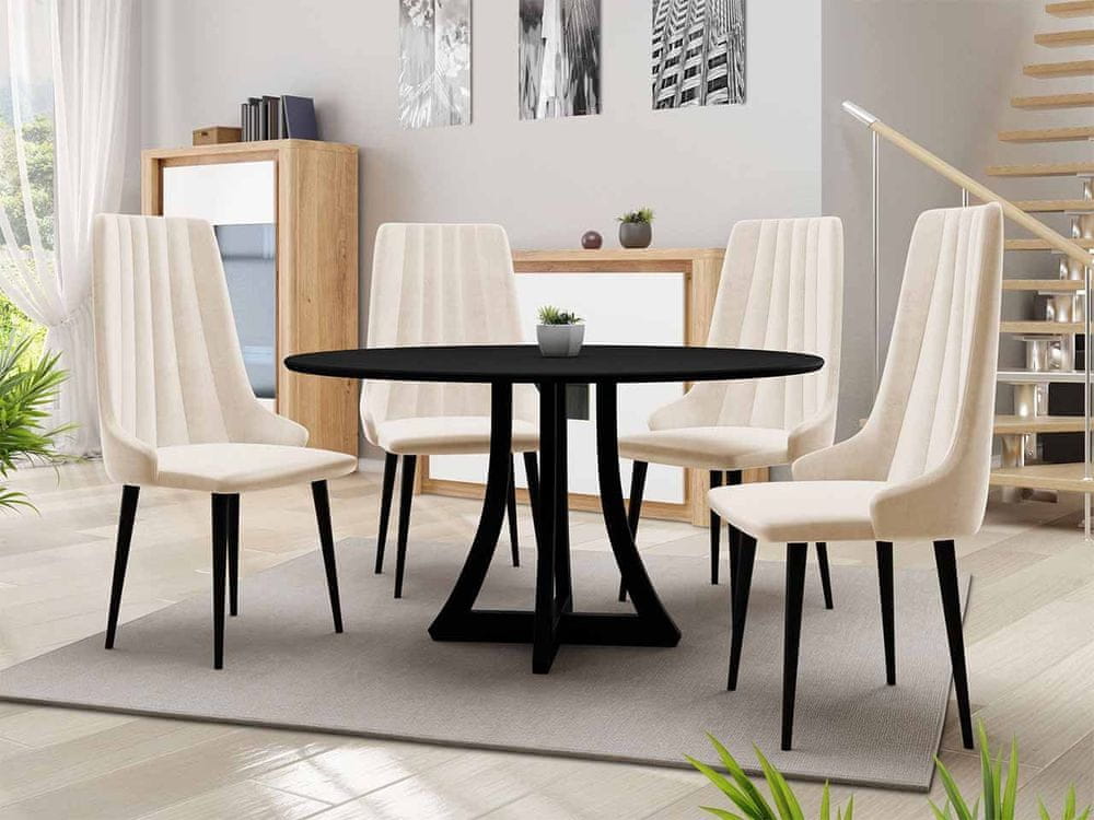 Veneti Okrúhly jedálenský stôl 100 cm so 4 stoličkami TULZA 1 - čierny / béžový